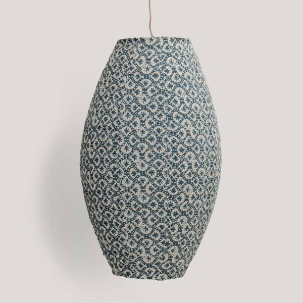 Nima Blue Printed Cotton Voile Pendant Lamp (Cane Frame)