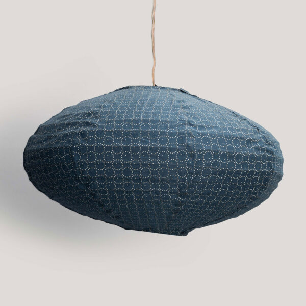 Indi Blue Printed Cotton Voile Pendant Lamp (Cane Frame)