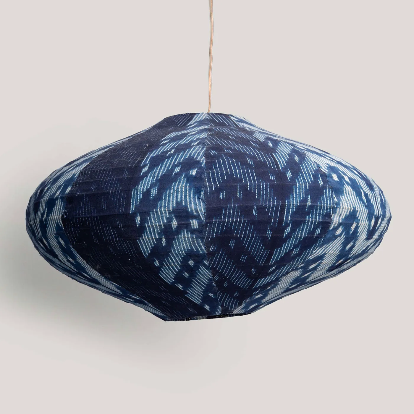 Raani Indigo Shibori Cotton Voile Pendant Lamp (Cane Frame)