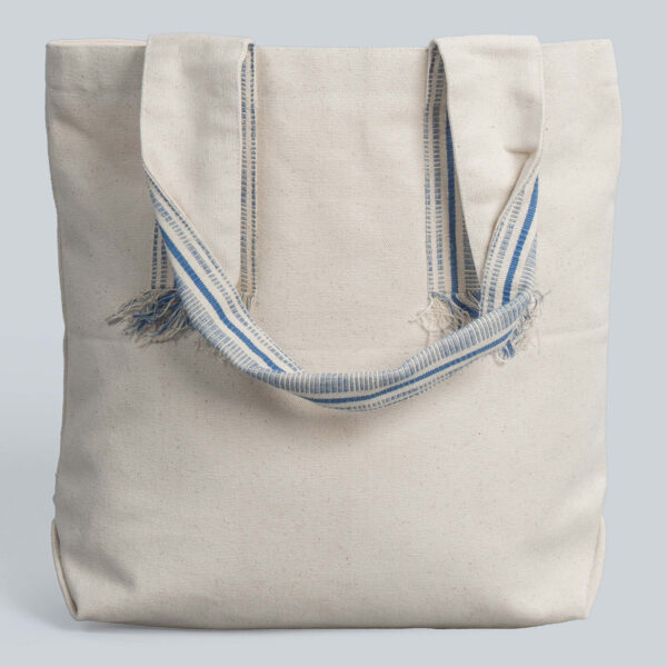 Sobha Ivory / Blue Naga Handwoven Tote Bag (Medium)