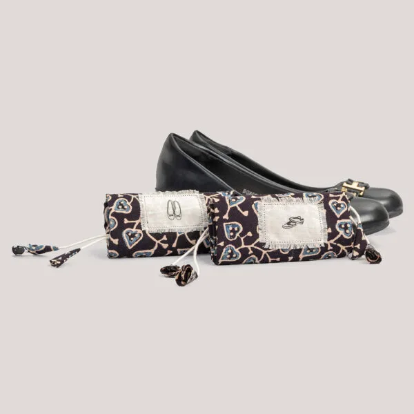 Seena Charcoal Hand Block Printed Cotton Shoe Bag