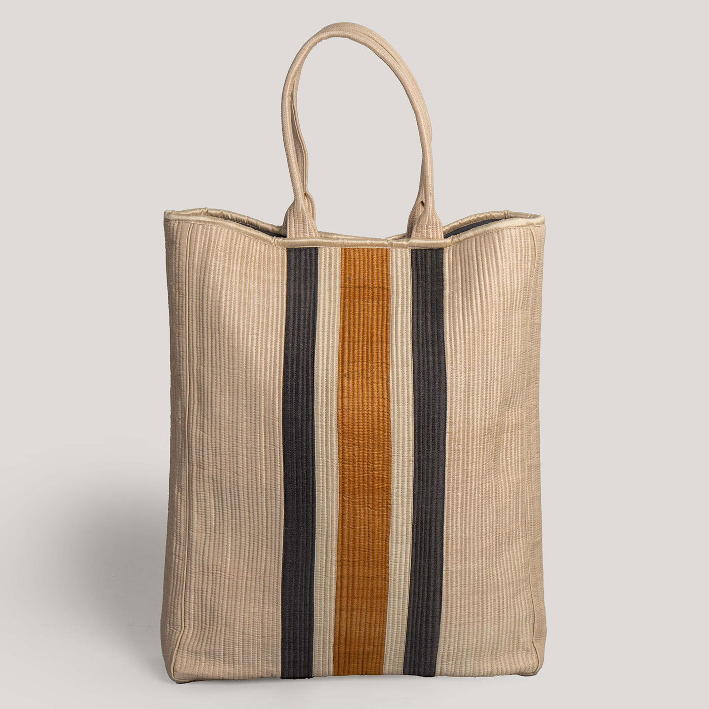 Kirani Ecru Patchwork Quilted 100% Silk Tote Bag