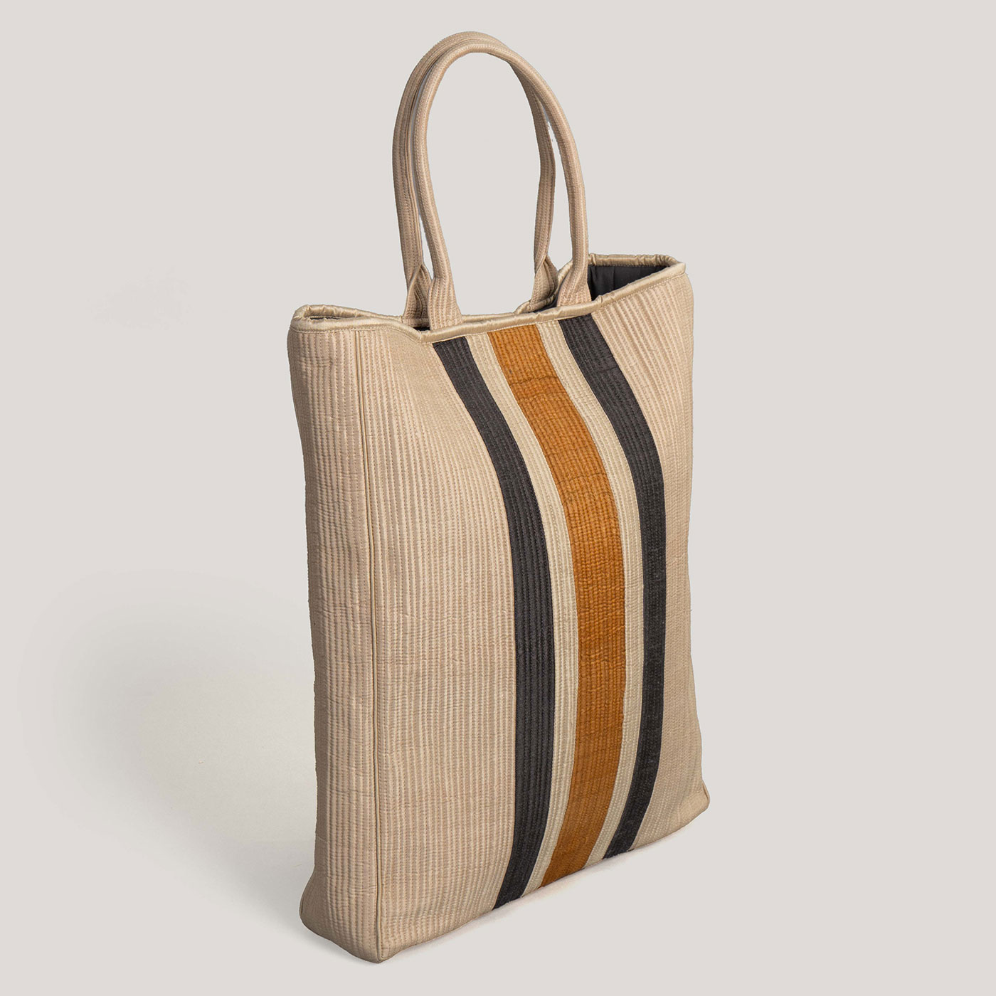 Kirani Ecru Patchwork Quilted 100% Silk Tote Bag - Image 2