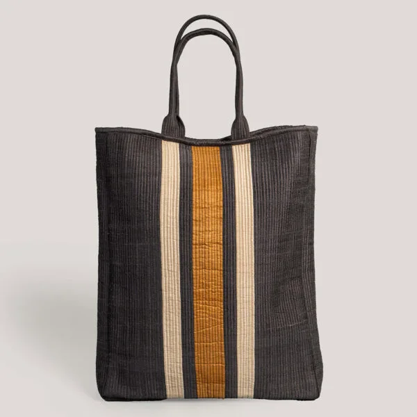 Kirani Black Patchwork Quilted 100% Silk Tote Bag