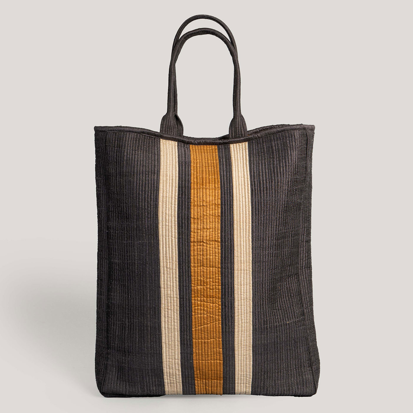 Kirani Black Patchwork Quilted 100% Silk Tote Bag