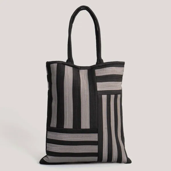 Jayin Black Patchwork Quilted 100% Silk Tote Bag