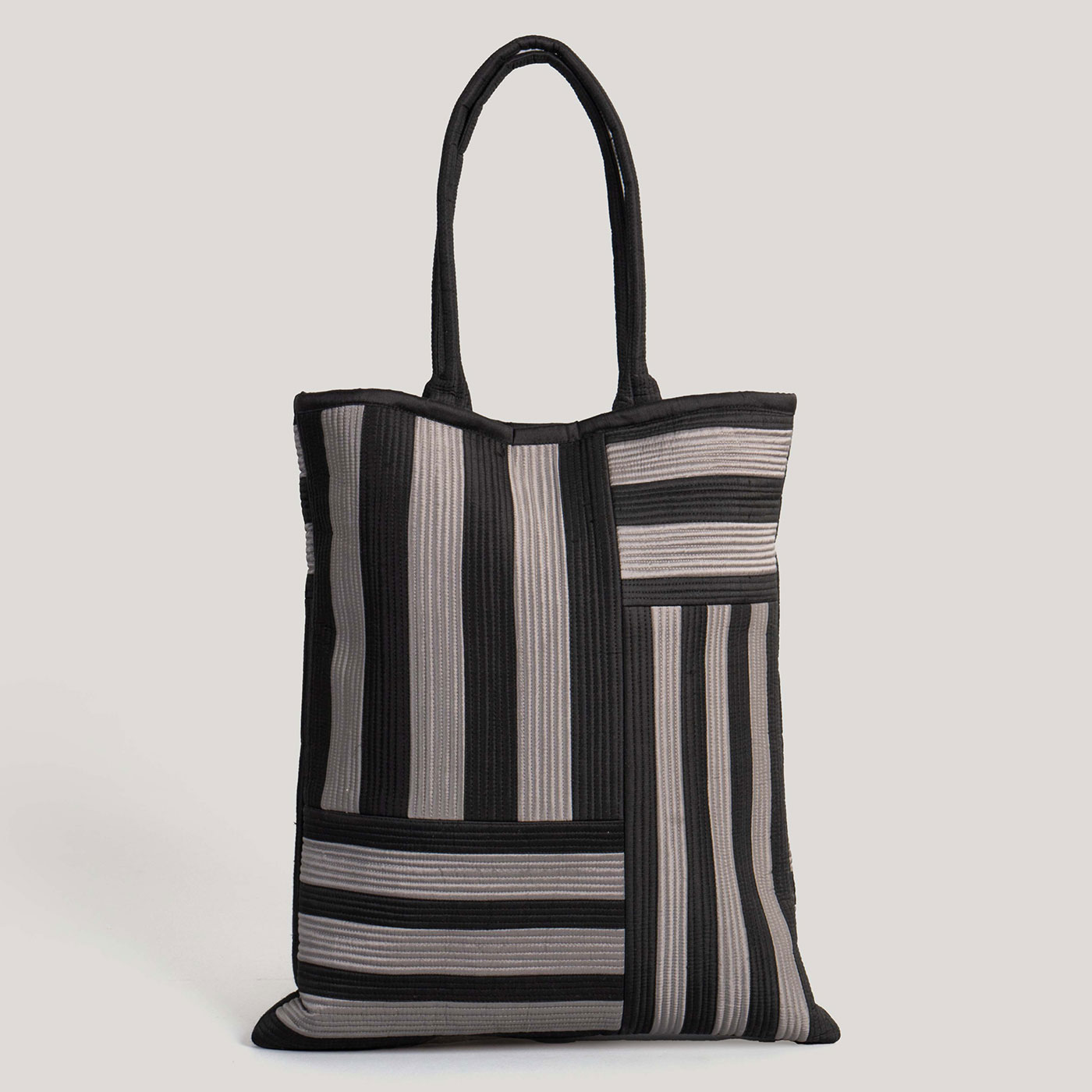 Jayin Black Patchwork Quilted 100% Silk Tote Bag