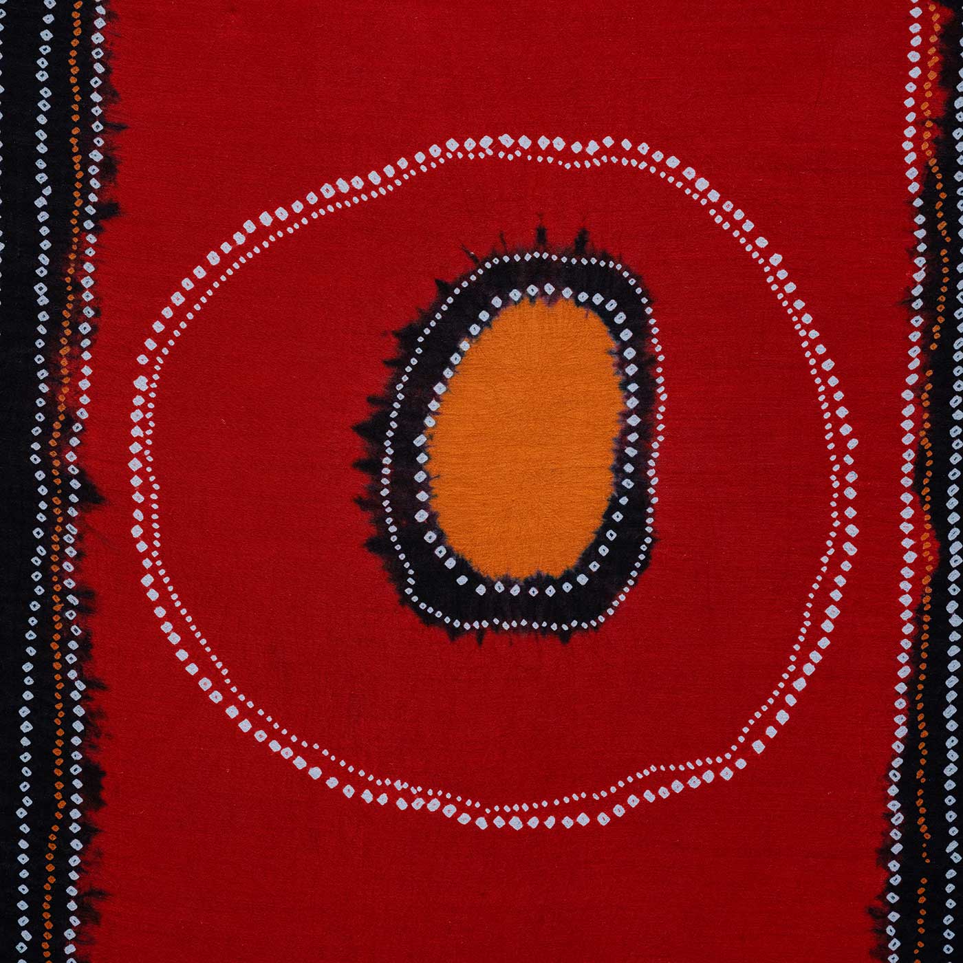Bindu Red / Black Bandhini Tie Dyed Silk Textile Art
