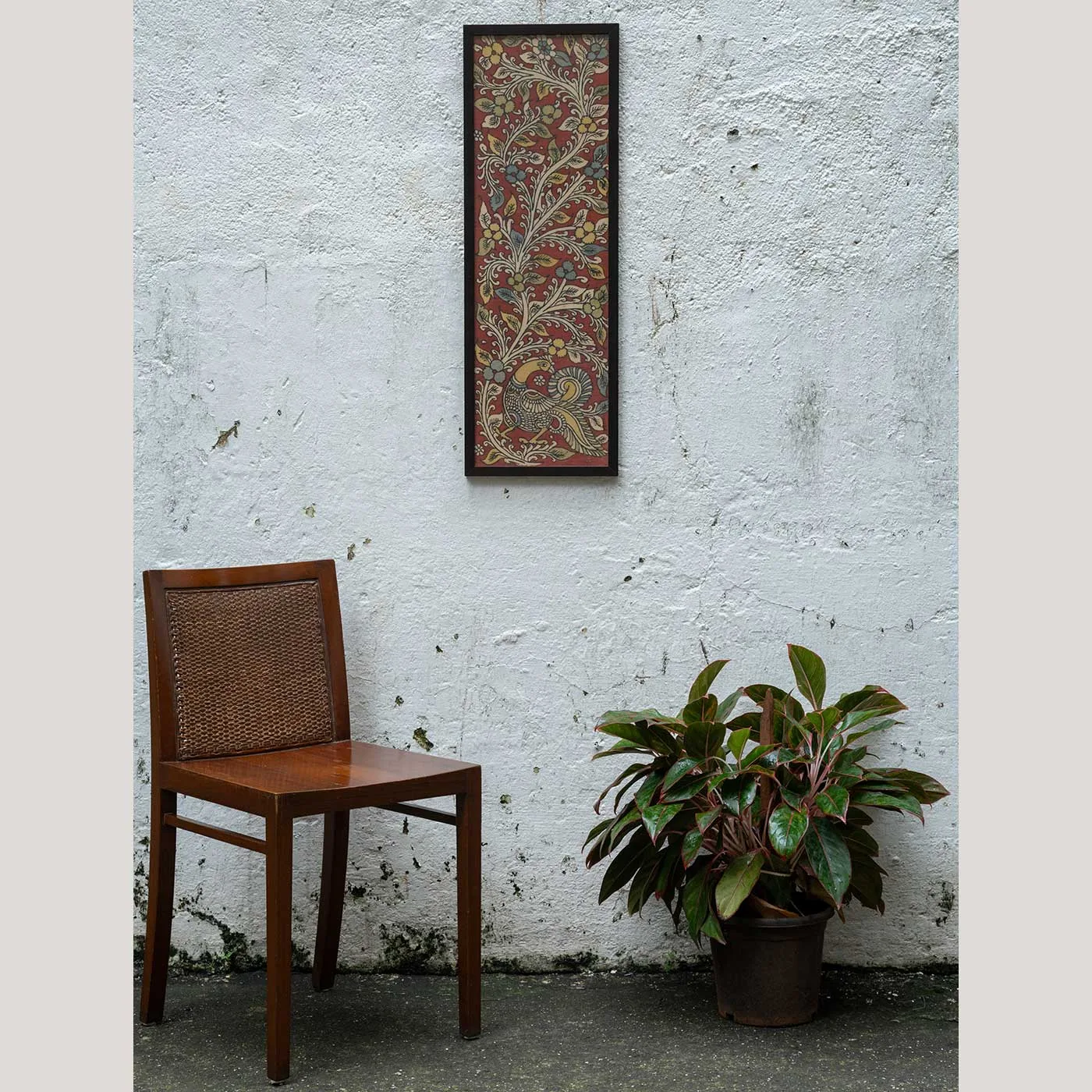 Vana Red Kalamkaari Hand painted Silk Textile Art - Image 3