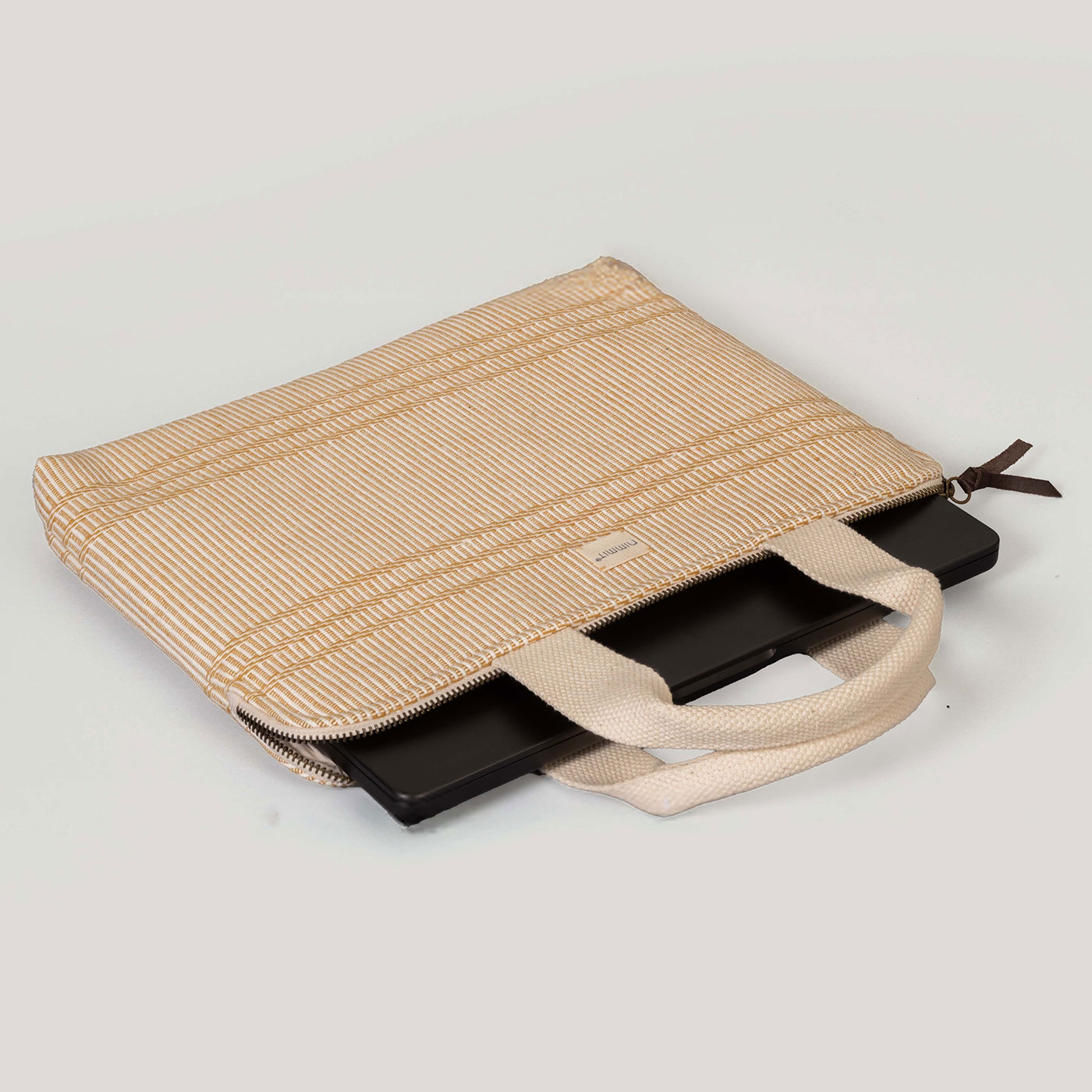 Aashima Ochre Handwoven Cotton Laptop Sleeve (Big)