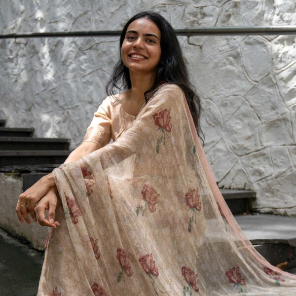 Janvi Pink Printed Silk Chiffon Saree