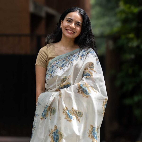 Ridhi Blue Hand Block Printed Cotton Silk Saree