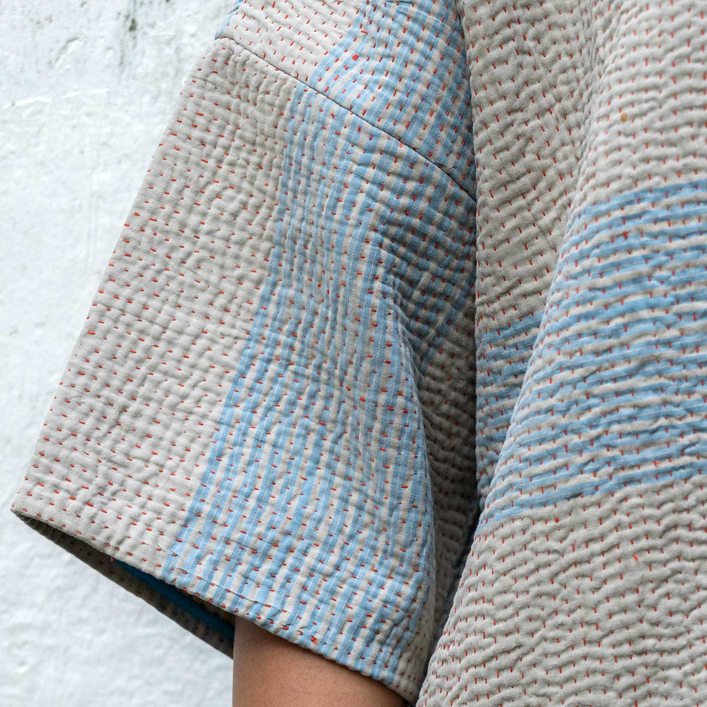 Jamini Cream / Blue Gudri Hand Quilted Cotton Jacket (Reversible) - Image 2