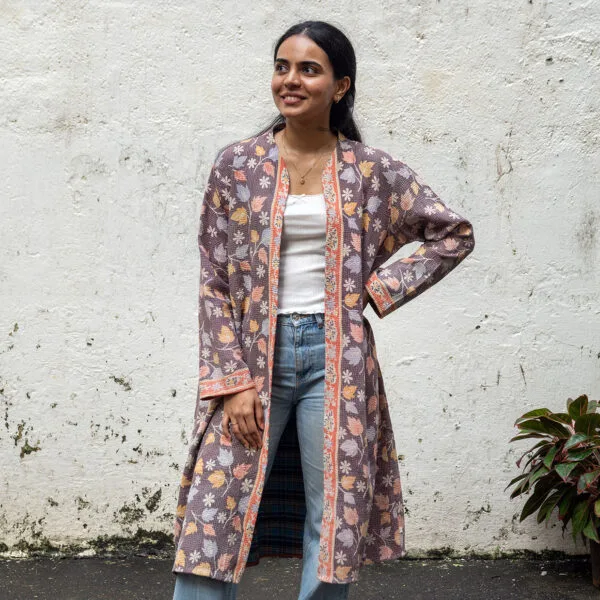 Radha Brown Gudri Hand Quilted Cotton Jacket (Reversible)