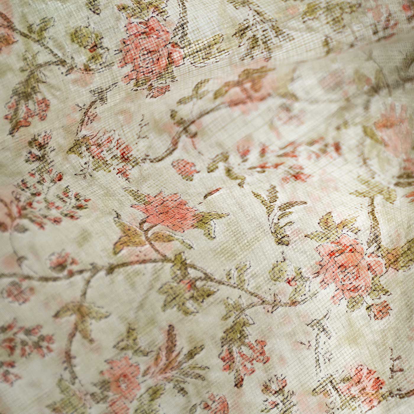 Eshaa Coral Kota Doria Handwoven Cotton Silk Saree - Image 2