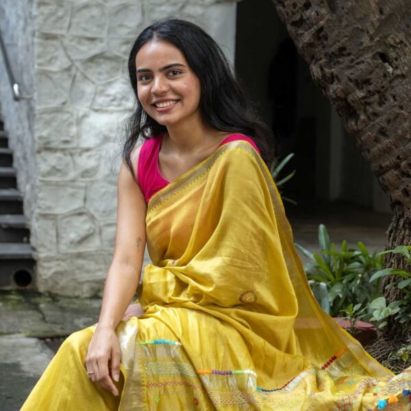 Baani Yellow Banjara Hand Embroidered Silk Cotton Saree