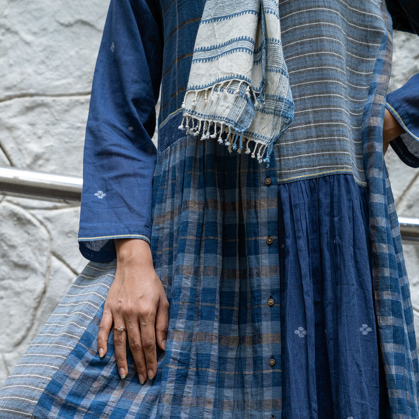 Ekansha Blue Jamdani Handwoven Handspun Cotton Top - Image 2