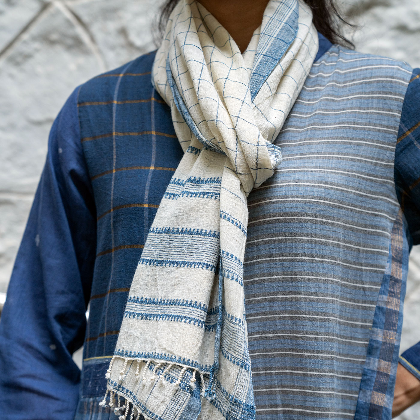 Ekansha Blue Jamdani Handwoven Handspun Cotton Top - Image 3