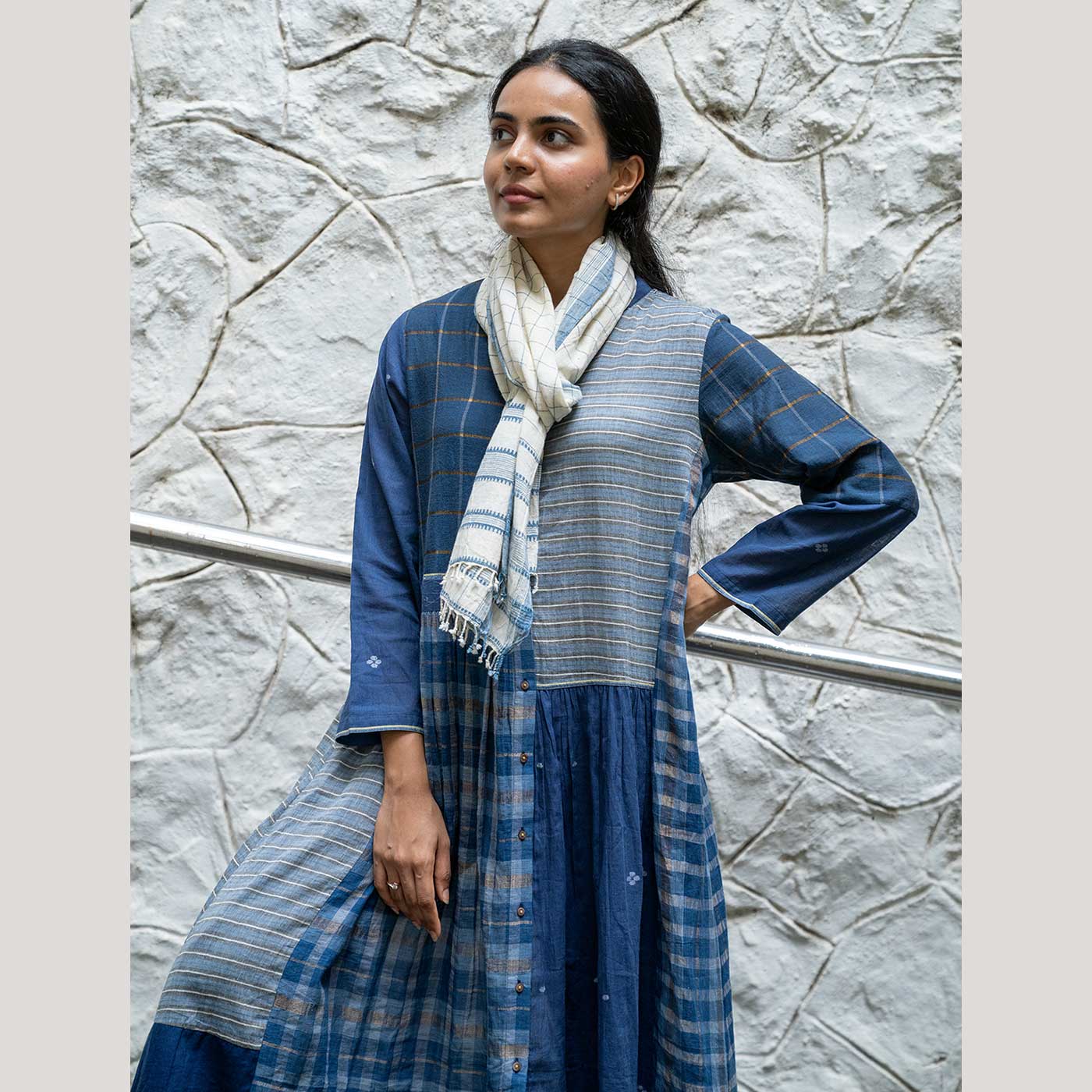 Ekansha Blue Jamdani Handwoven Handspun Cotton Top - Image 4