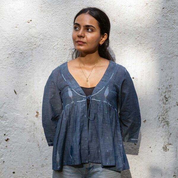 Anvika Gray Jamdani Handwoven Handspun Cotton Top