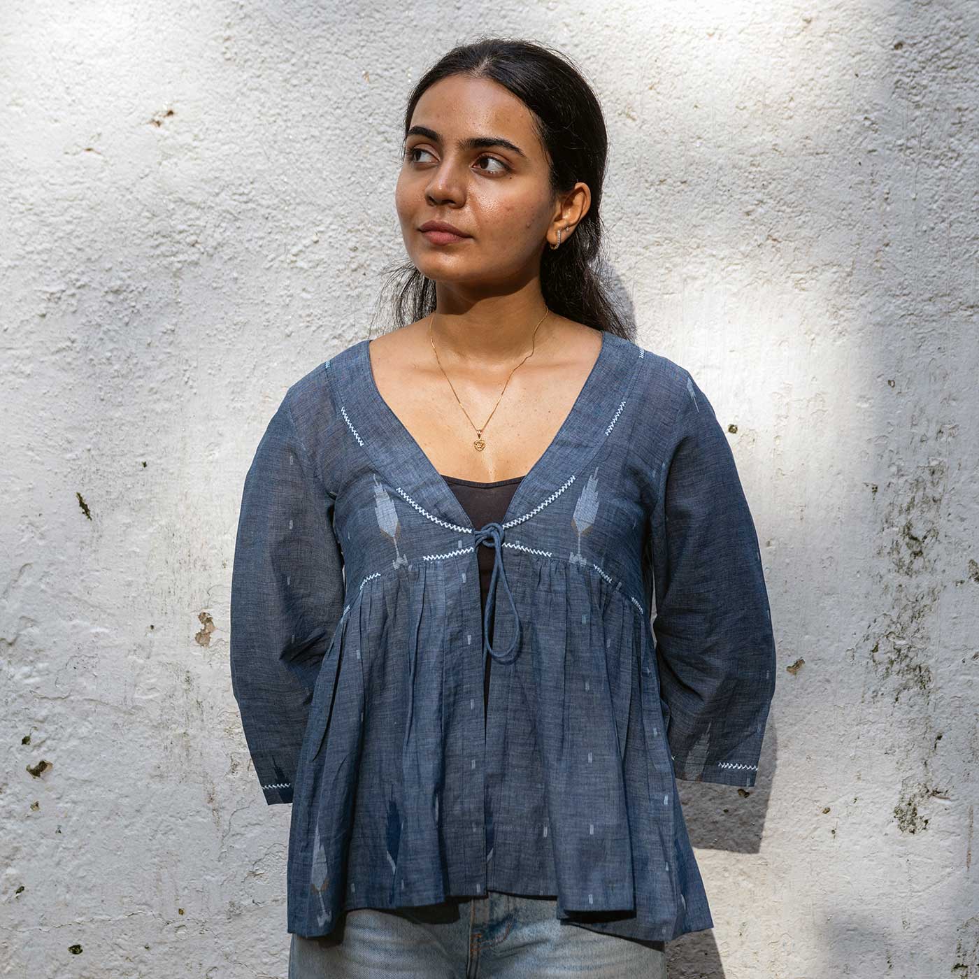 Anvika Gray Jamdani Handwoven Handspun Cotton Top