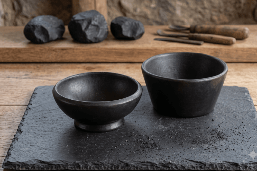 Nimmit handmade black stone pottery bowl, natural matte finish, no glaze or chemical treatment