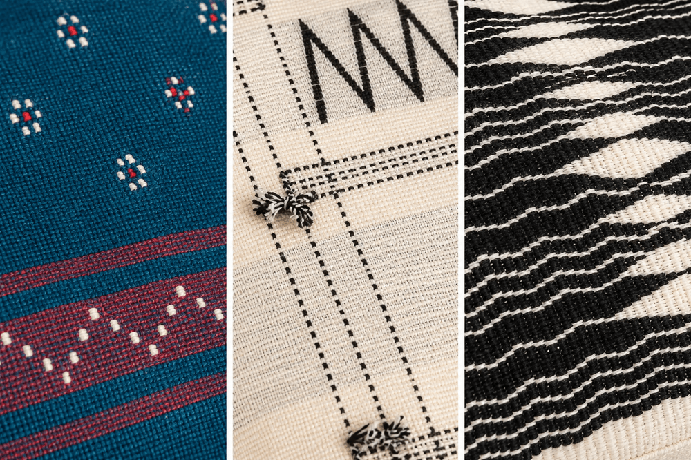 Close-up of handwoven cotton cushion cover showing its natural weave texture