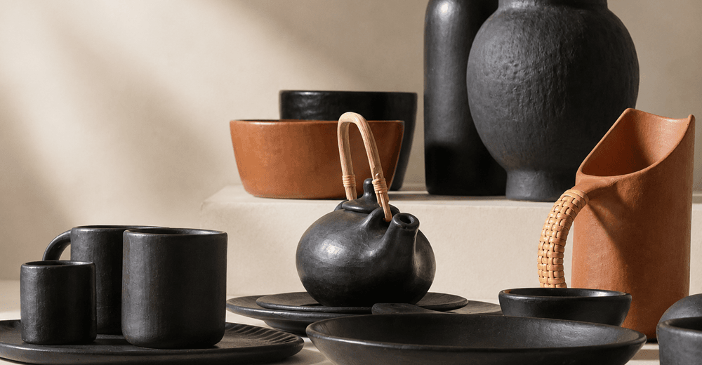 Marble and black stone pottery serveware by Nimmit